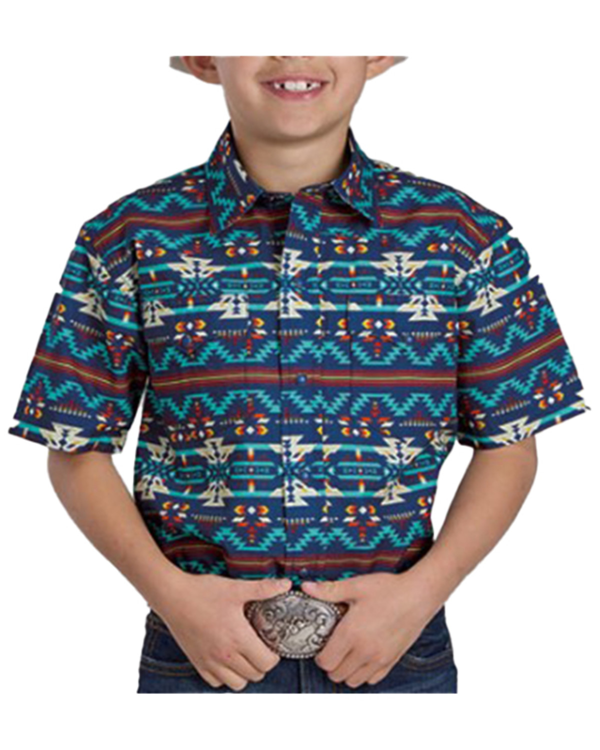 Roper Boys' Southwestern Striped Short Sleeve Snap Western Shirt