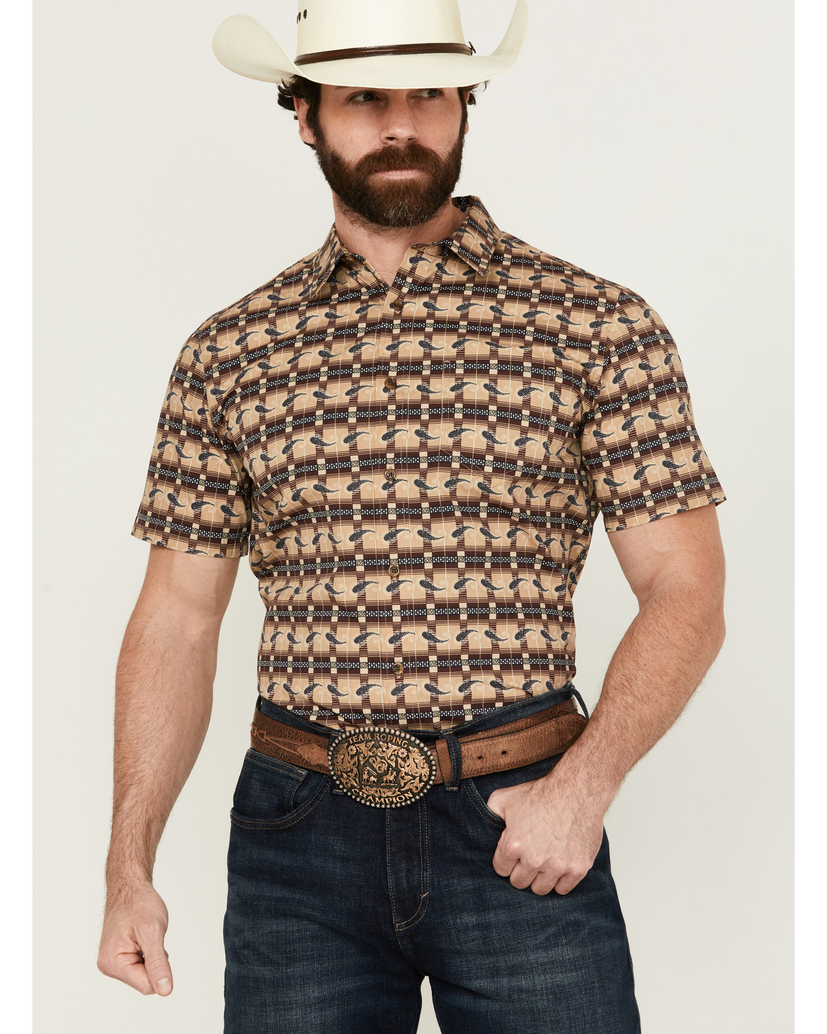 Gibson Men's Ombre Swirl Print Short Sleeve Button-Down Western Shirt