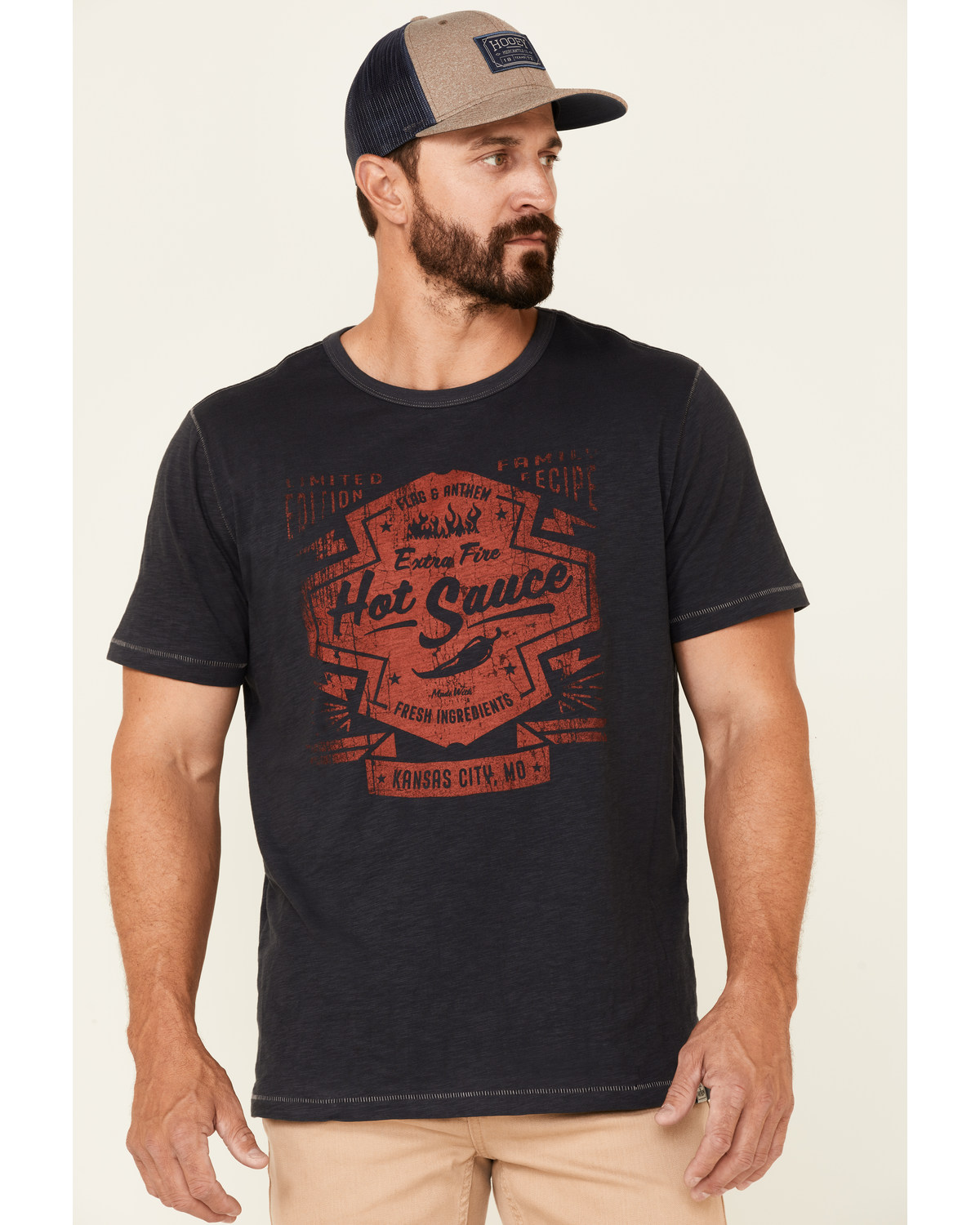 Flag & Anthem Men's Navy Fire Hot Sauce Graphic Slub Short Sleeve T-Shirt