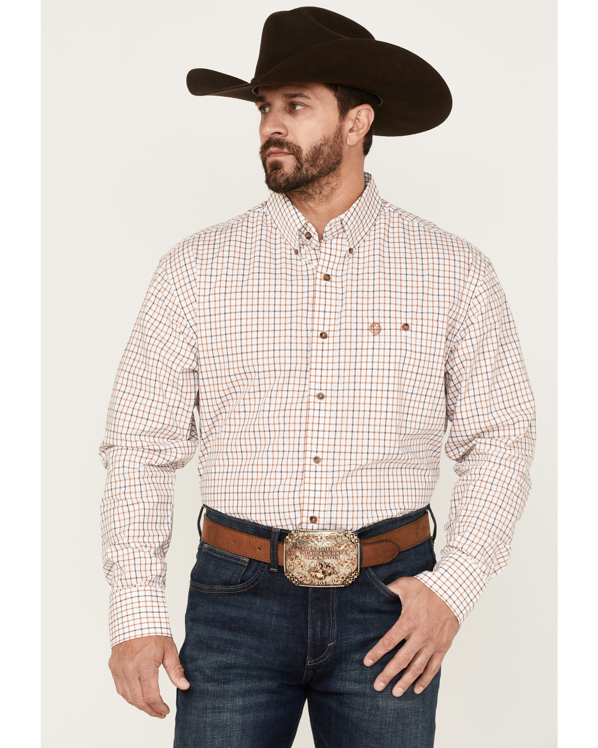 George Strait by Wrangler Men's Plaid Print Button Down Long Sleeve Western Shirt