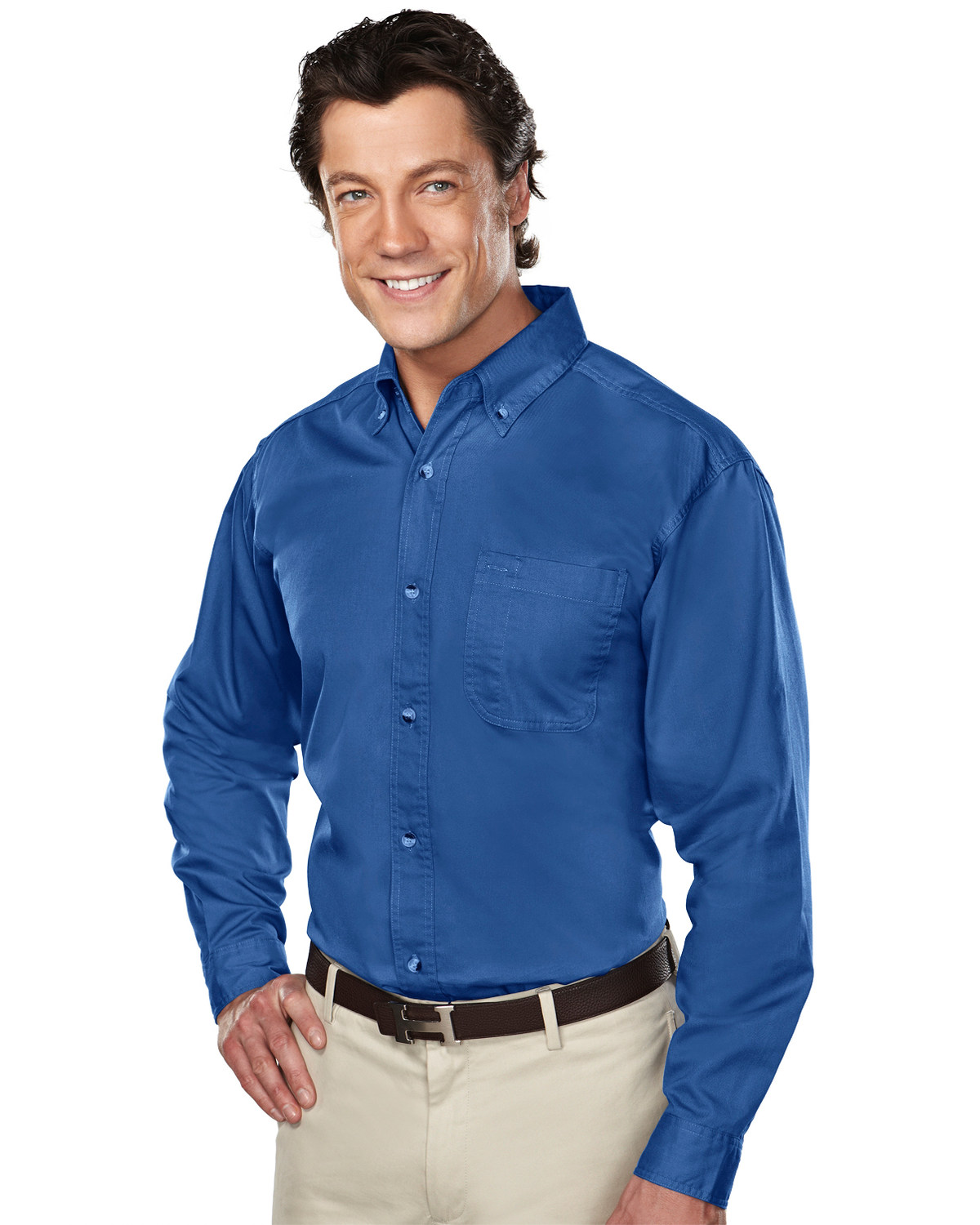 Tri Mountain Men S Royal Blue Professional Twill Long Sleeve Shirt