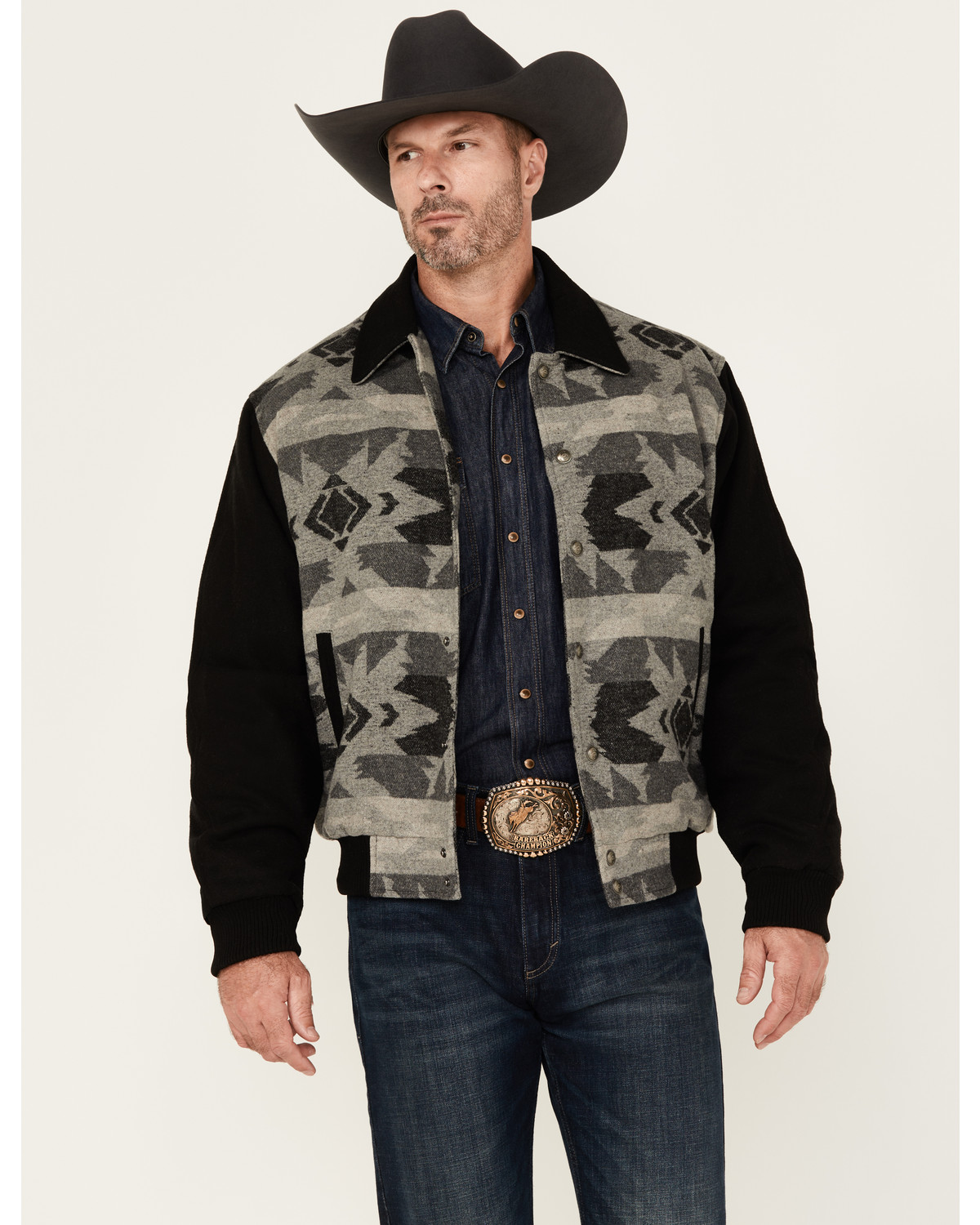 Cripple Creek Men's Southwestern Print Wool Bomber Jacket