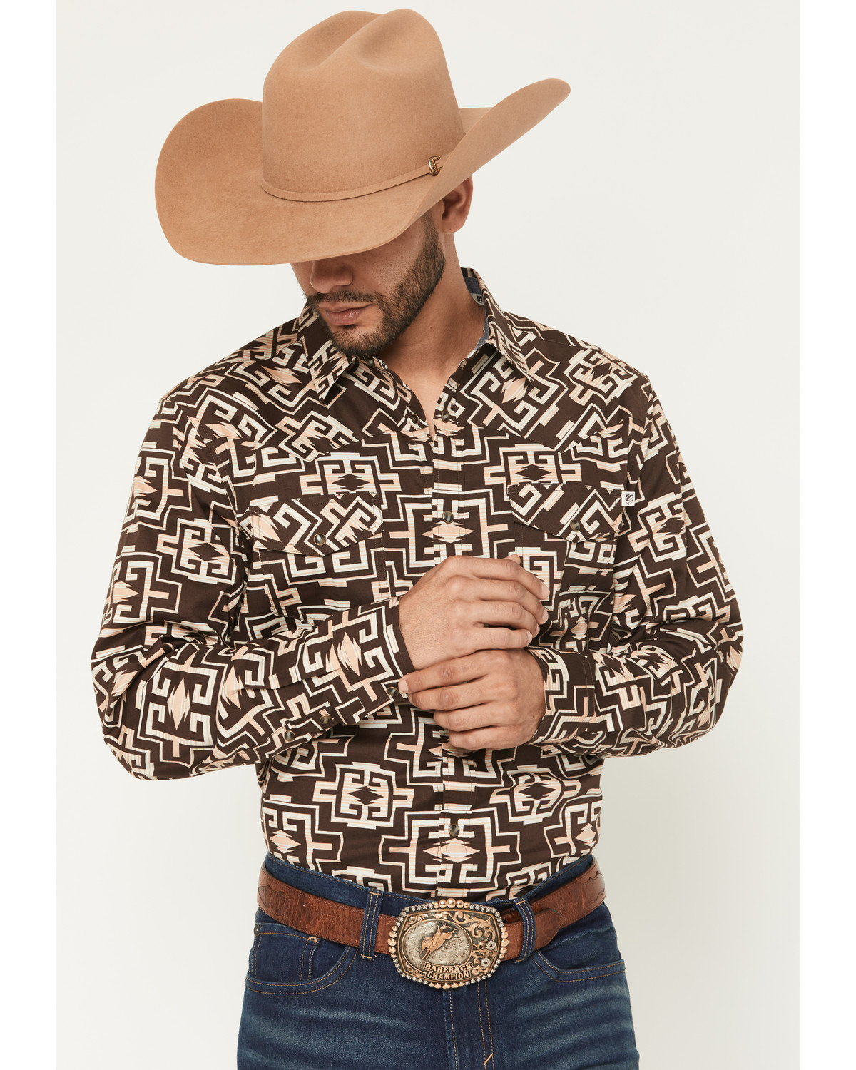 RANK 45® Men's Mount Hood Southwestern Print Long Sleeve Snap Stretch Western Shirt