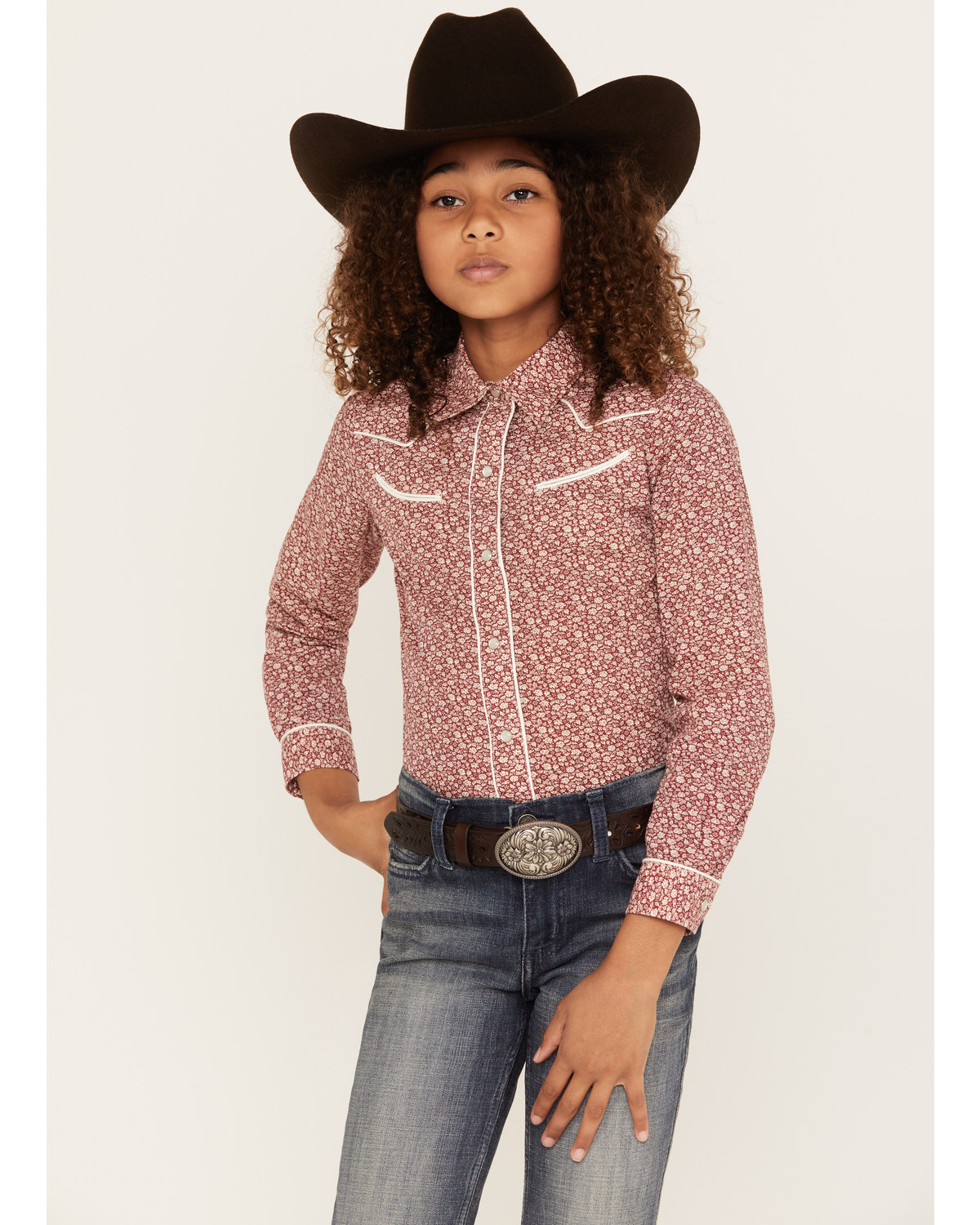 Roper Girls' Ditsy Floral Print Long Sleeve Pearl Snap Retro Western Shirt