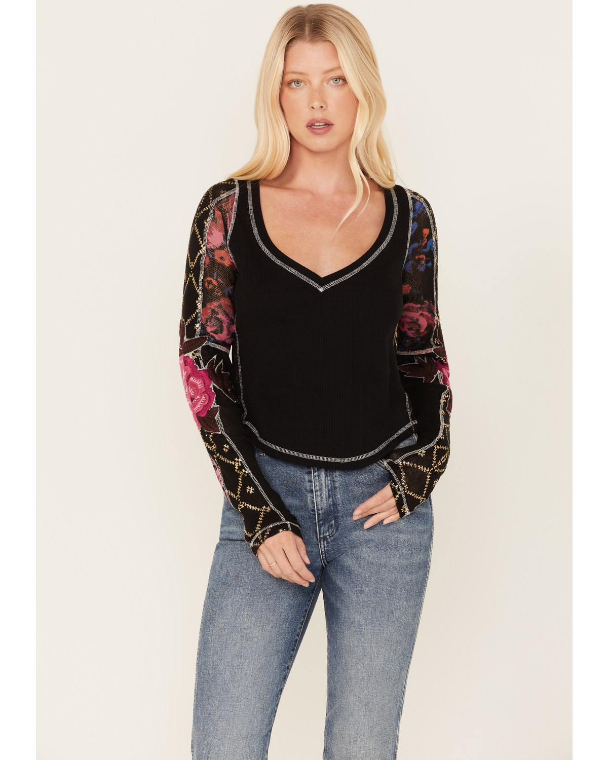 Free People Women's Amara Floral Print Long Sleeve Top