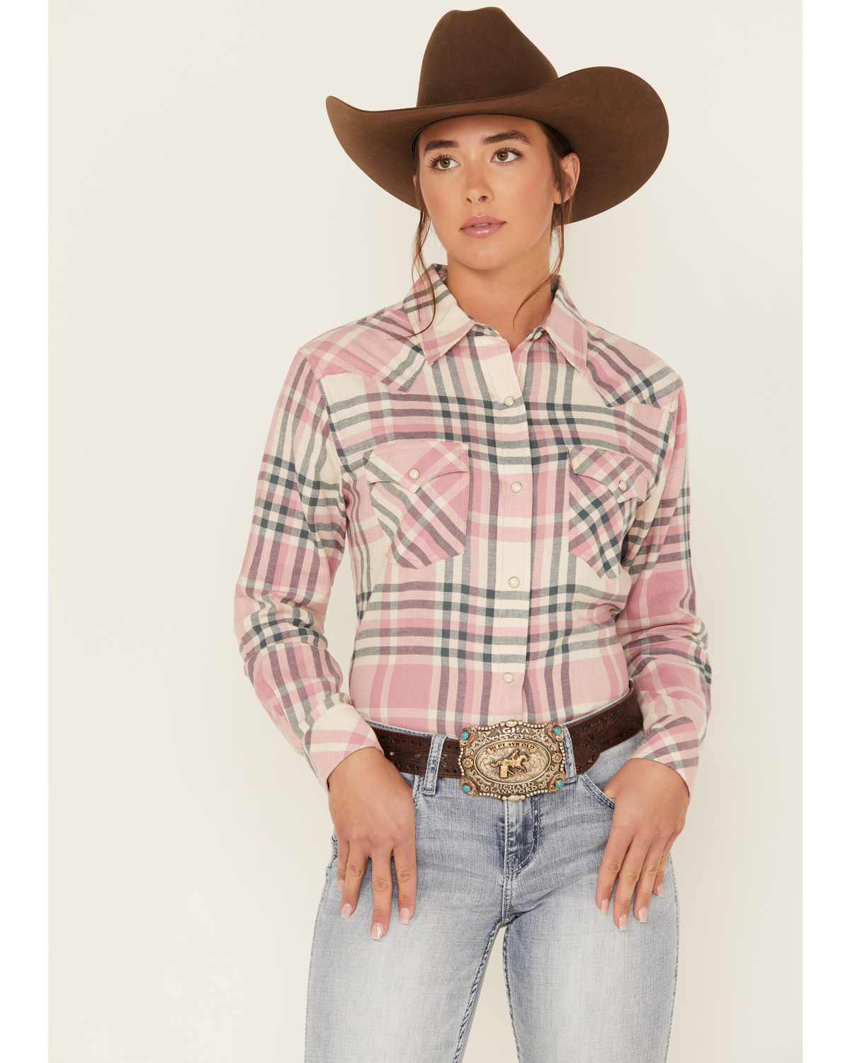 Wrangler Women's Plaid Print Long Sleeve Western Flannel Snap Shirt