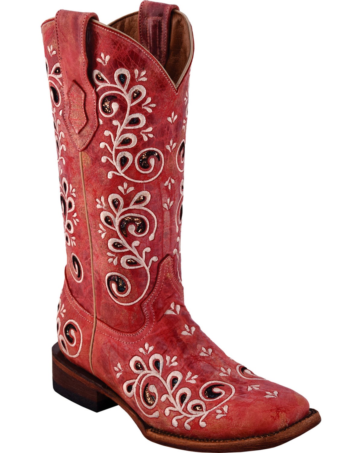 womens red square toe cowboy boots