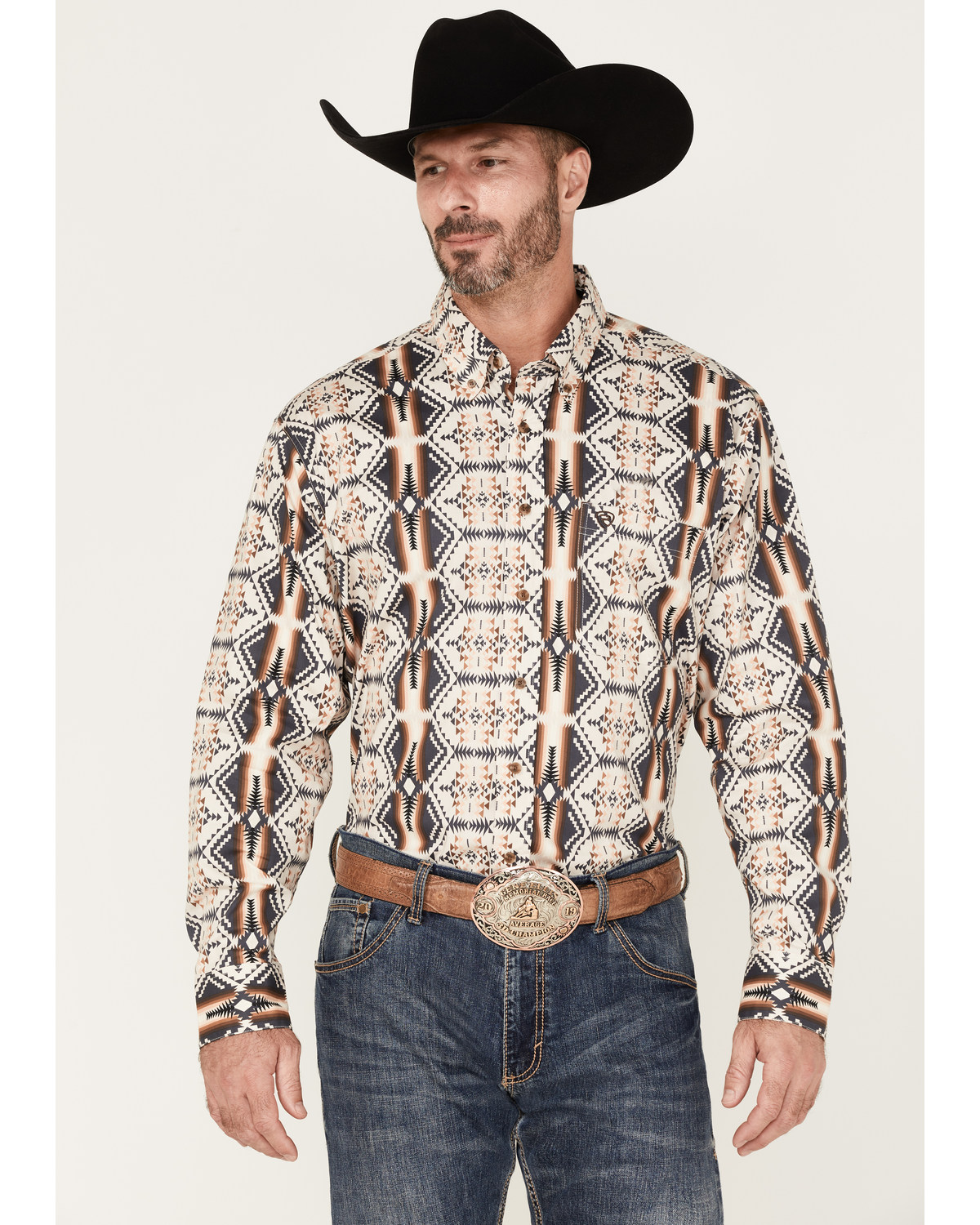 Rock & Roll Denim Men's Southwestern Stretch Long Sleeve Button Down Shirt