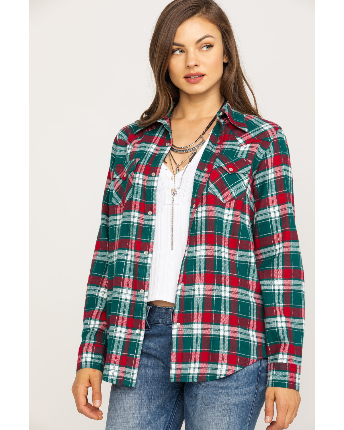 green plaid flannel shirt womens