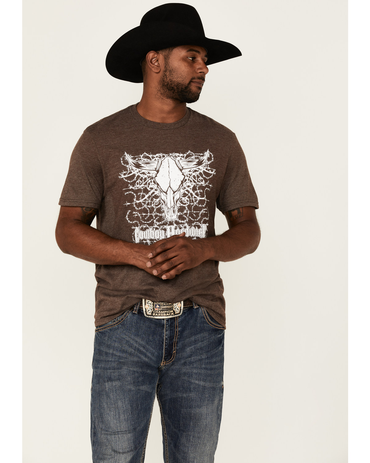 Cowboy Hardware Men's Barbed Skull Graphic T-Shirt