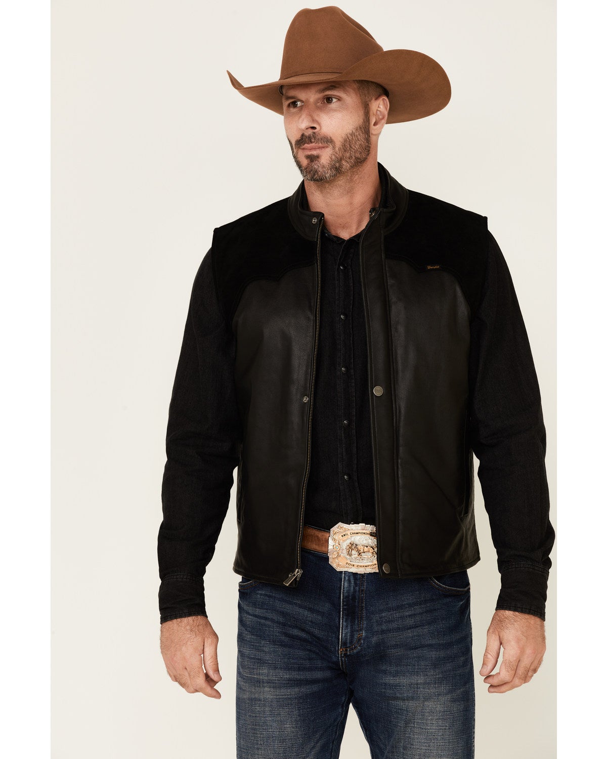 Wrangler Men's Black Leather Suede Yoke 