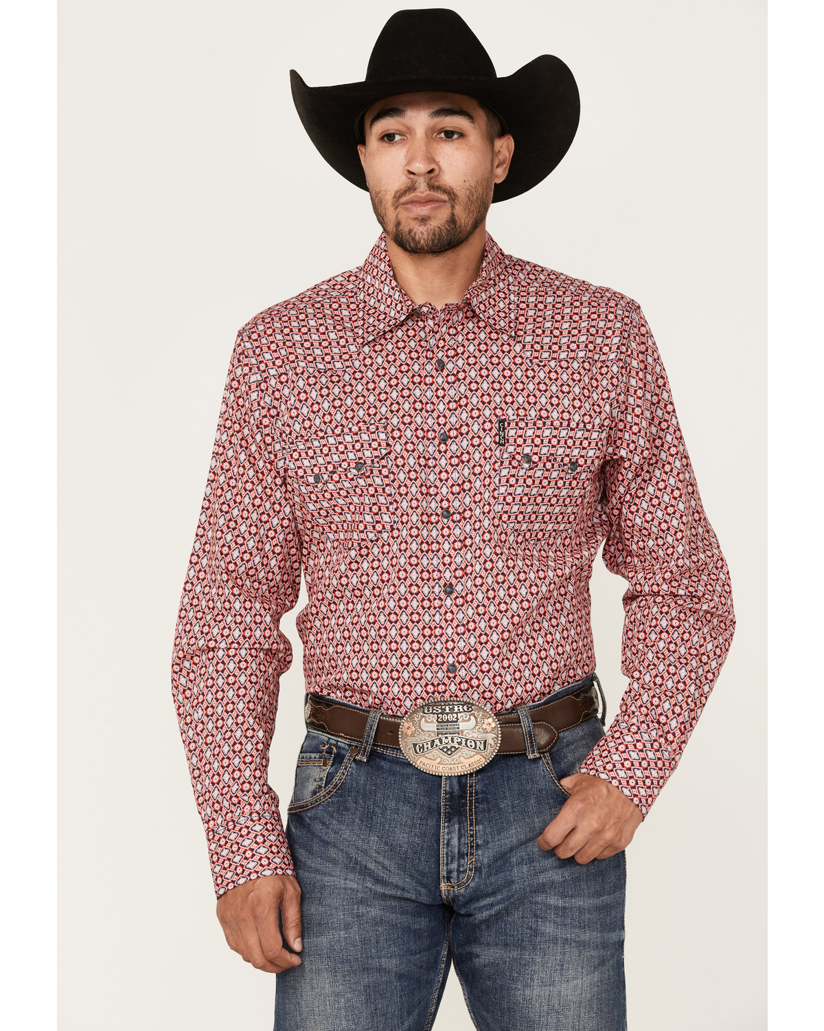 Cinch Men's Modern Fit Floral Diamond Geo Print Long Sleeve Snap Western Shirt