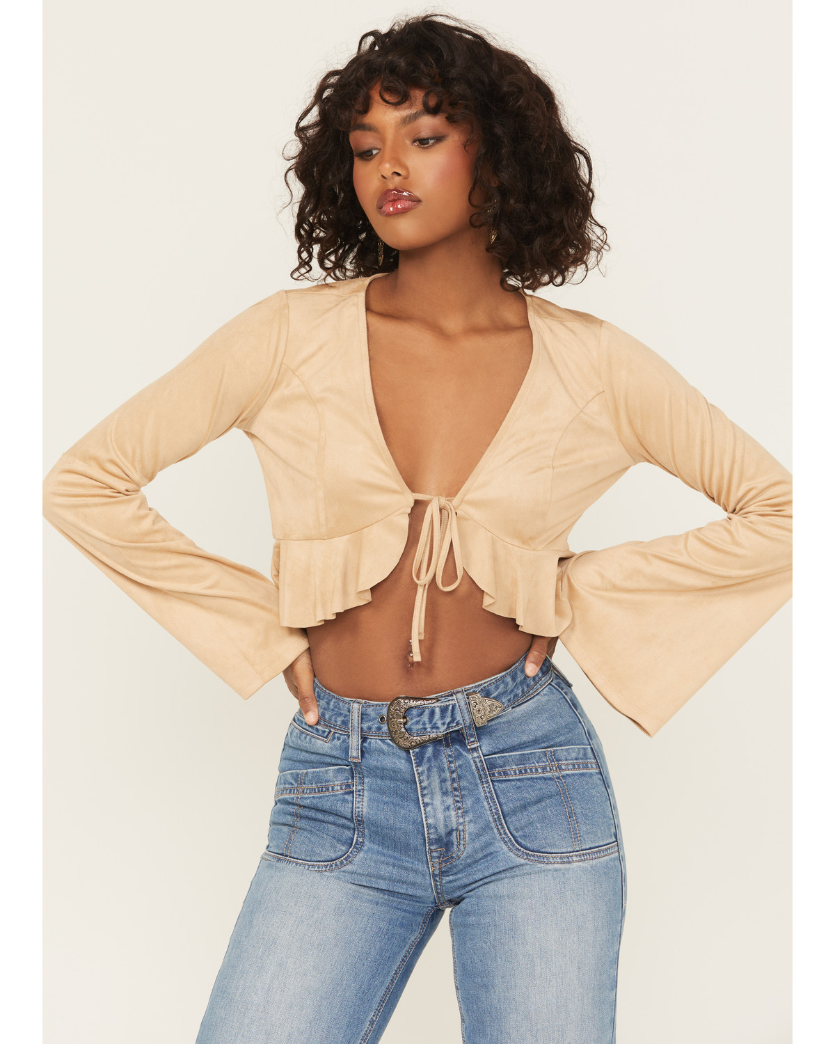 Shyanne Women's Bolero Faux Suede Long Sleeve Shirt