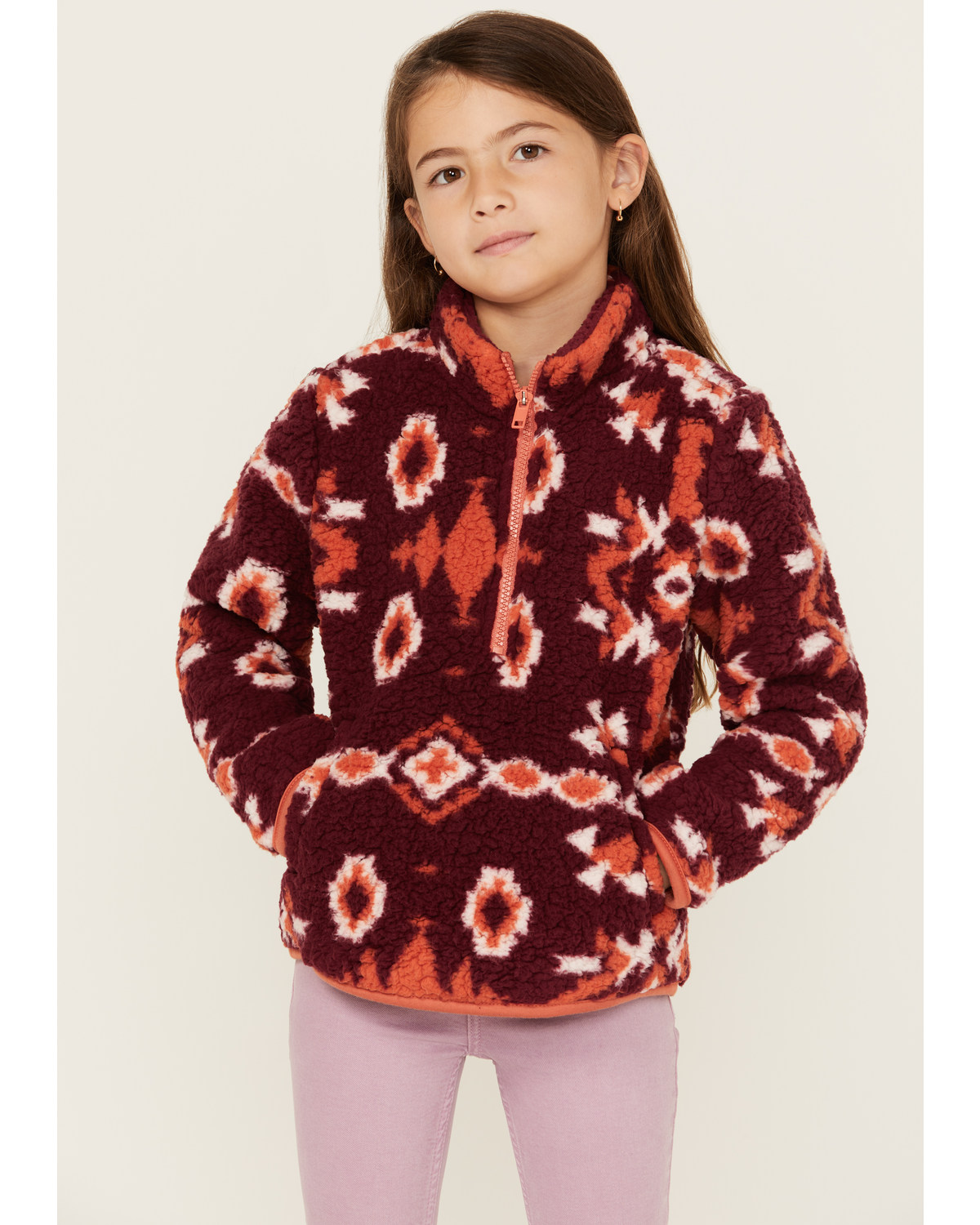 Wrangler Girls' Southwestern Print Sherpa Pullover