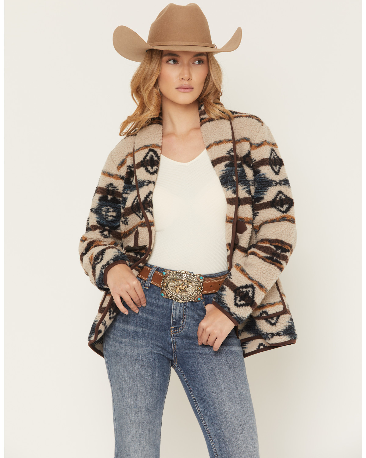 Shyanne Women's Southwestern Print Sherpa Cardigan