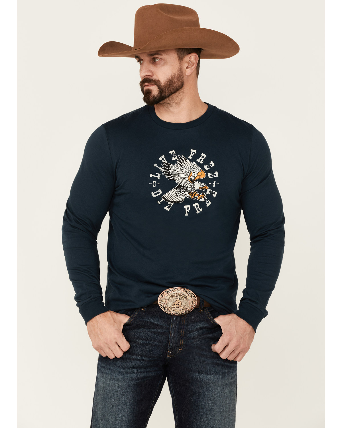 Cody James Men's Navy Die Free Eagle Graphic Long Sleeve T-Shirt