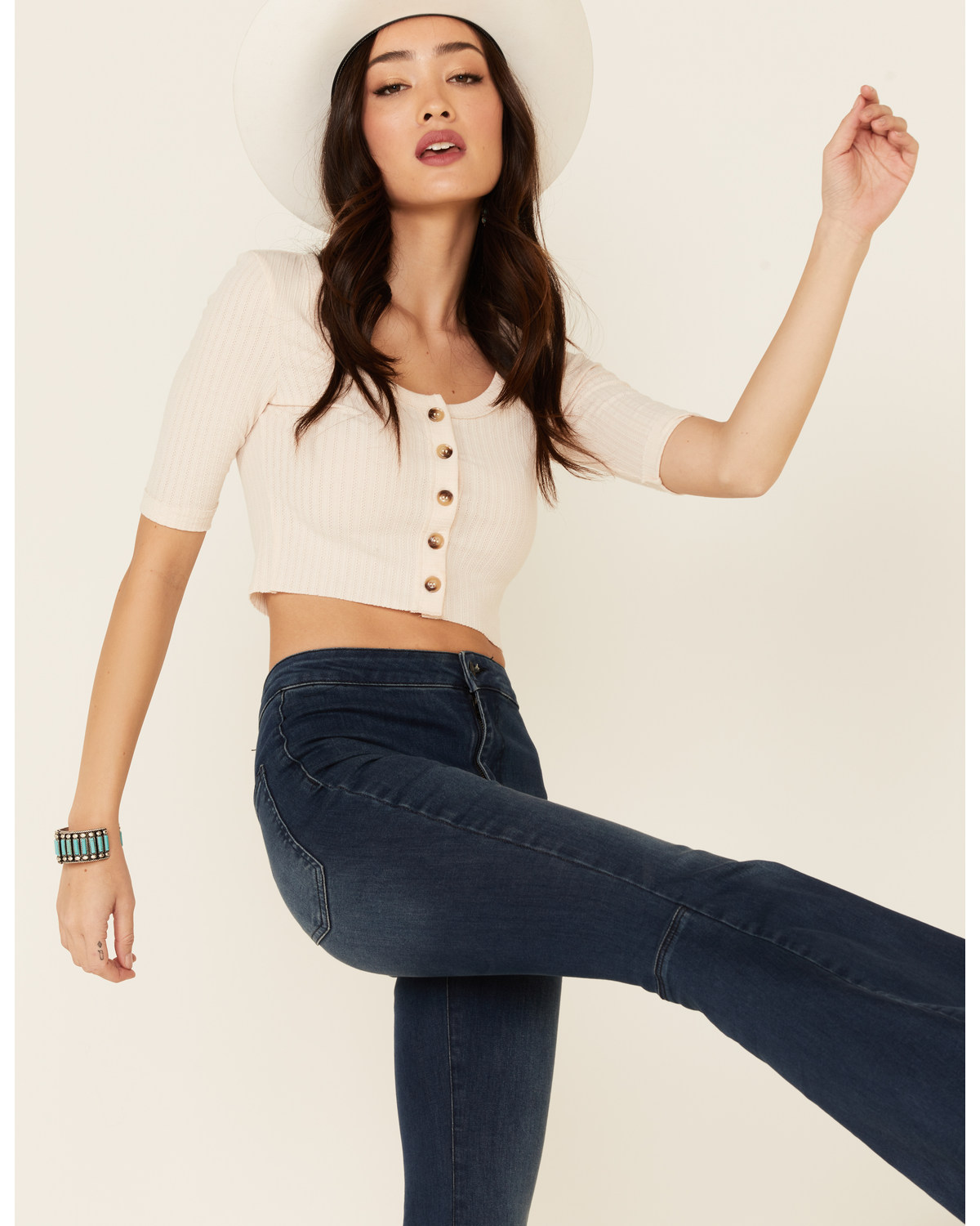 button ribbed crop top