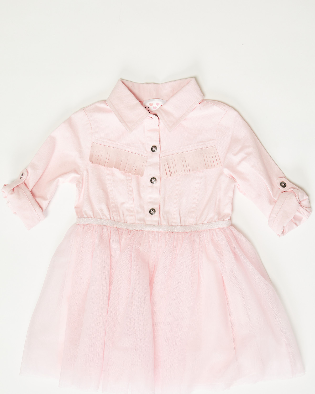 Sugar California Toddler Girls' Fringe Long Sleeve Button-Down Denim Tutu Dress