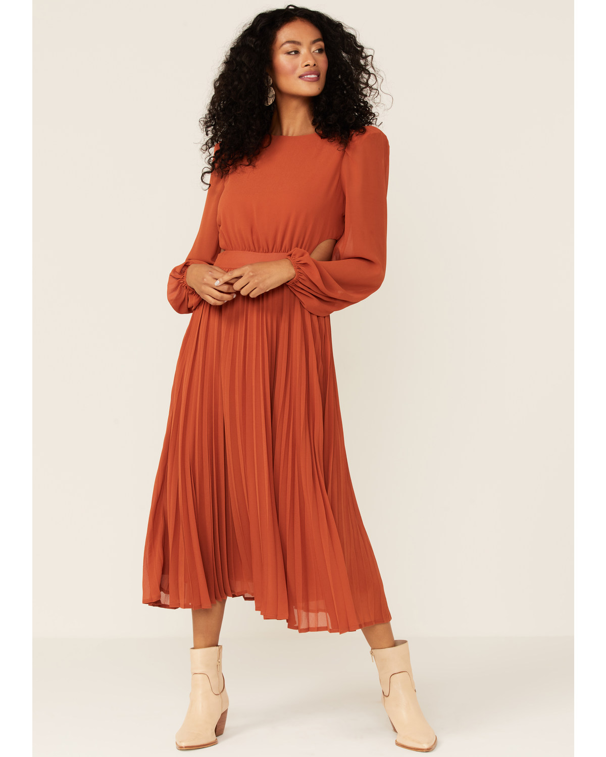 Flying Tomato Women s Solid Pleat Zip Back Midi Dress Boot Barn in Tustin CA