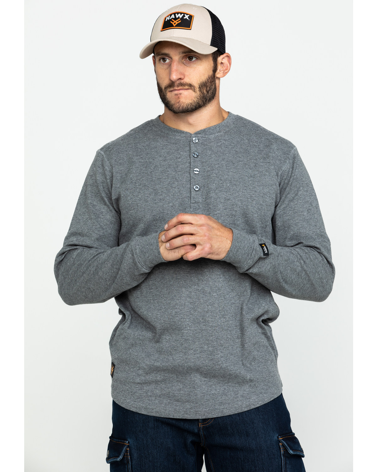 Heather Grey Thermal Henley Long Sleeve