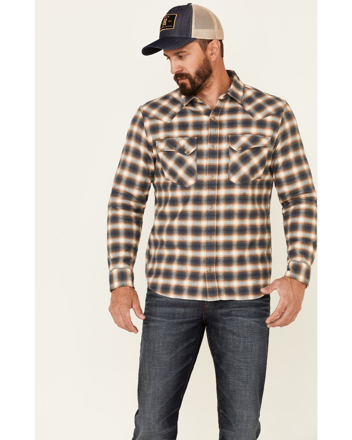 Pendleton Men's Navy Wyatt Small Plaid Long Sleeve Snap Western Shirt