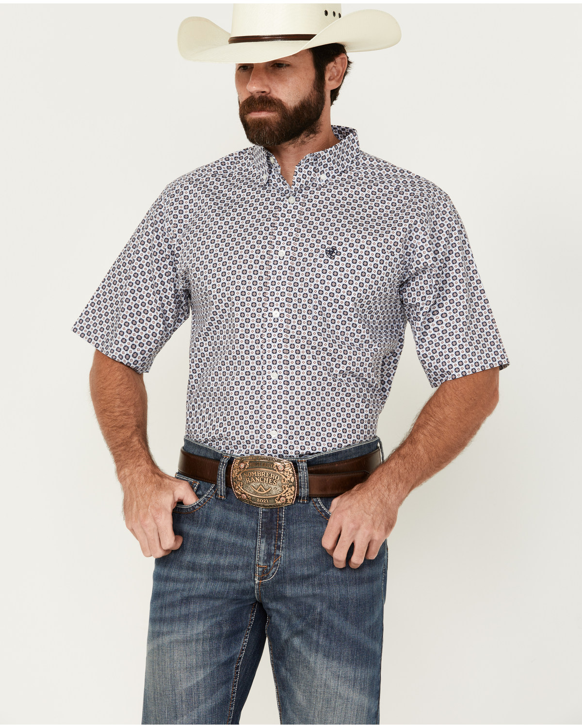 Ariat Men's Denver Geo Print Short Sleeve Button-Down Western Shirt