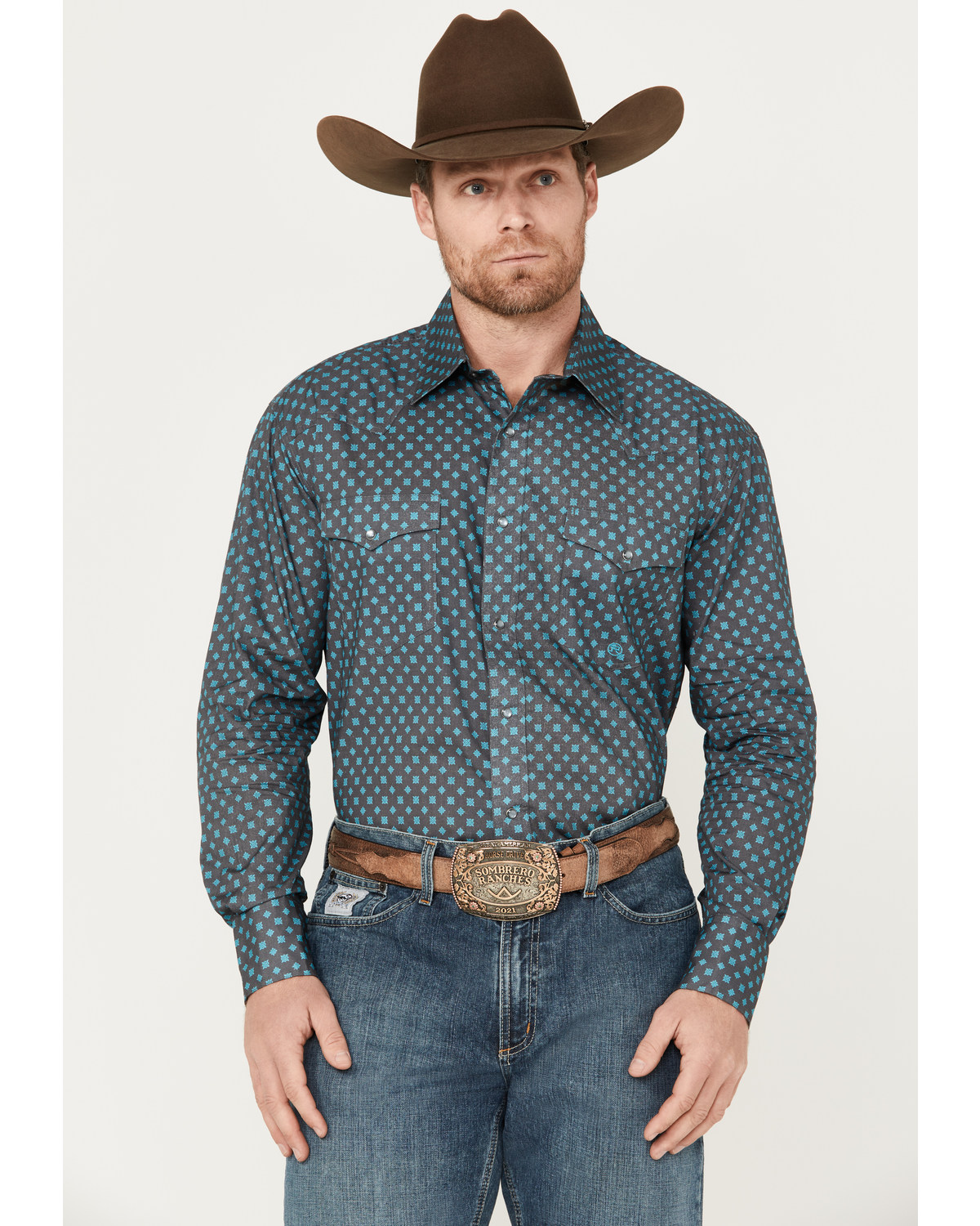 Roper Men's Amarillo Geo Print Long Sleeve Pearl Snap Western Shirt