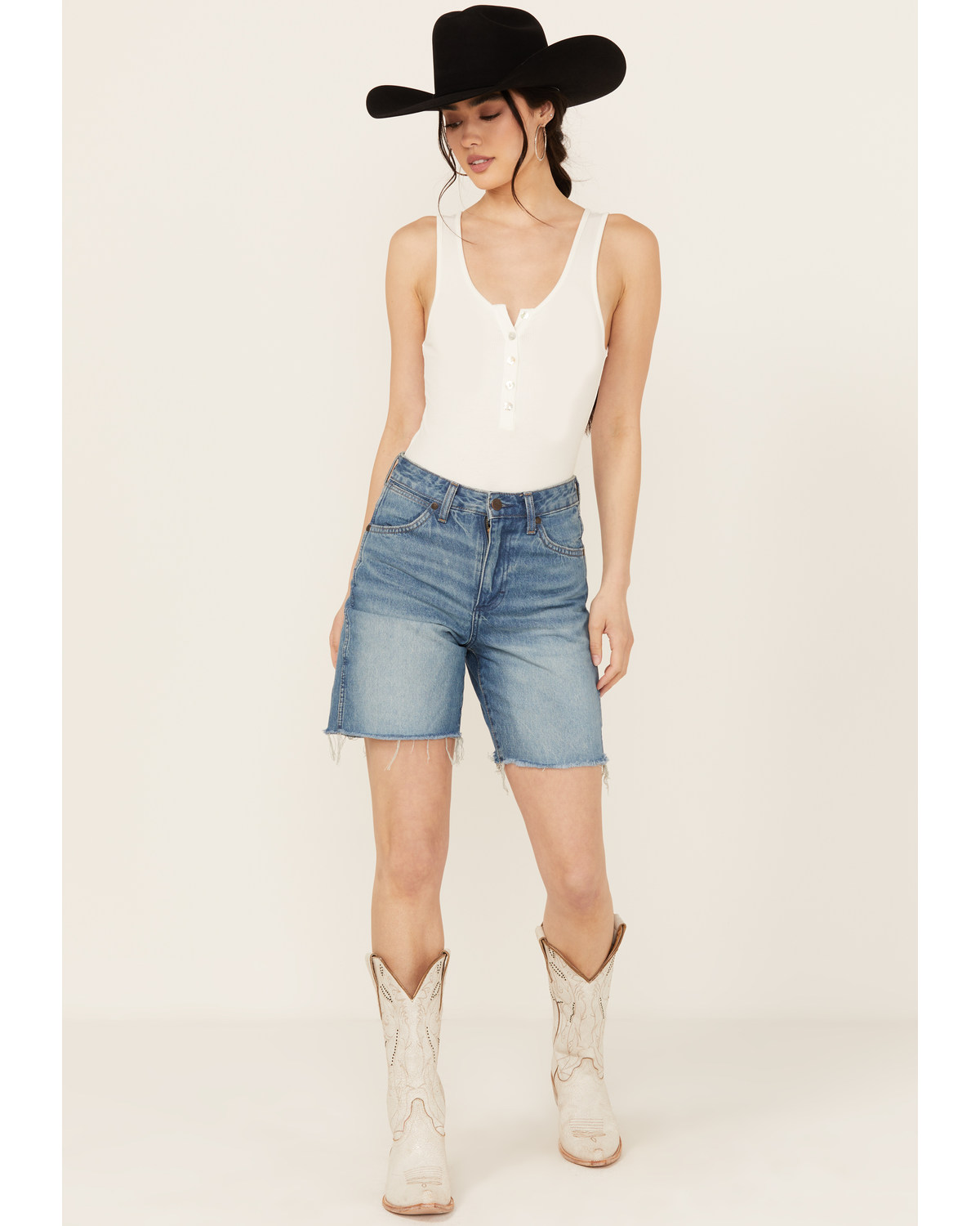 Wrangler Women s Medium Wash High Rise Cowboy Cut Off Denim Shorts Boot Barn in Tustin CA The Market Place
