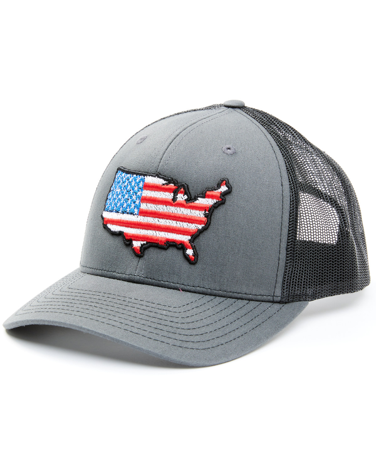 Oil Field Hats Men's Gray & Black American Flag US Patch Mesh-Back Ball Cap