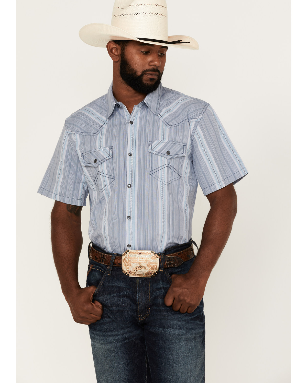 Cody James Men's Springs Vertical Stripe Short Sleeve Snap Western Shirt