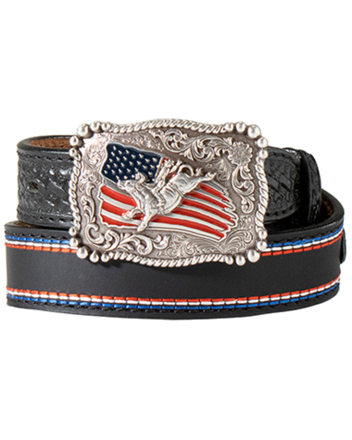 M & F Western Boys' American Flag Tooled Leather Belt