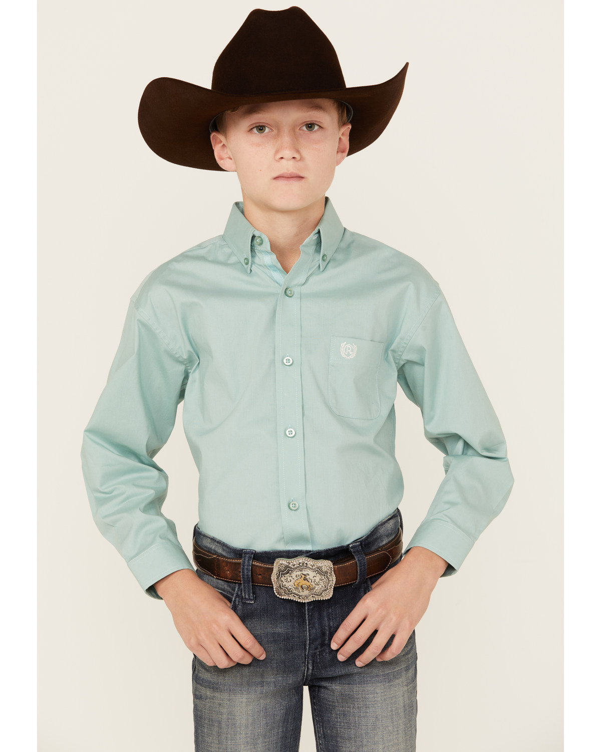 Panhandle Boys' Solid Poplin Long Sleeve Button-Down Western Shirt
