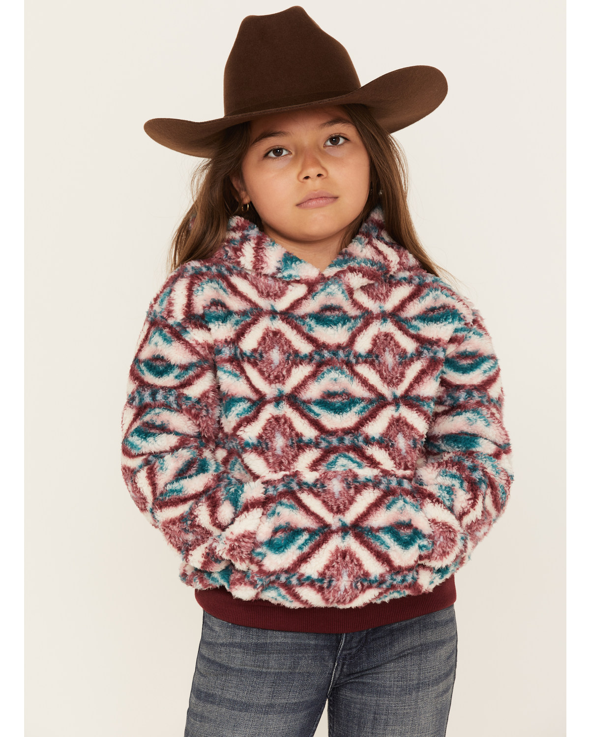 Shyanne Girls' Fuzzy Sherpa Southwestern Print Pullover