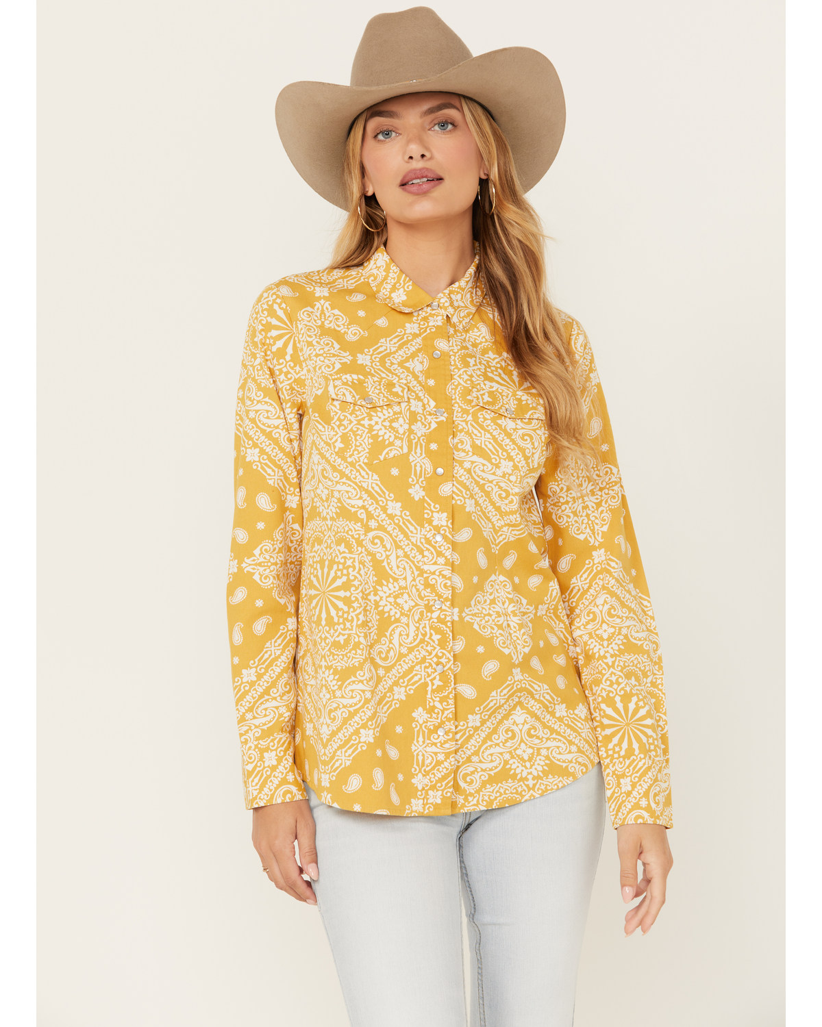Cotton & Rye Women's Bandana Print Long Sleeve Pearl Snap Western Shirt