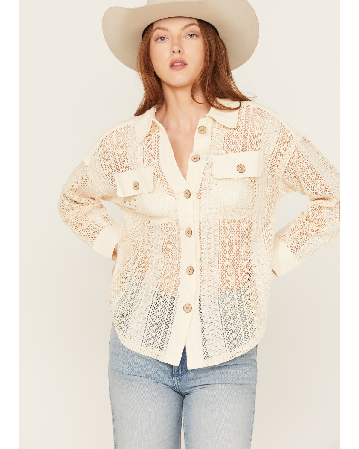 Very J Women's Crochet Button-Down Shirt