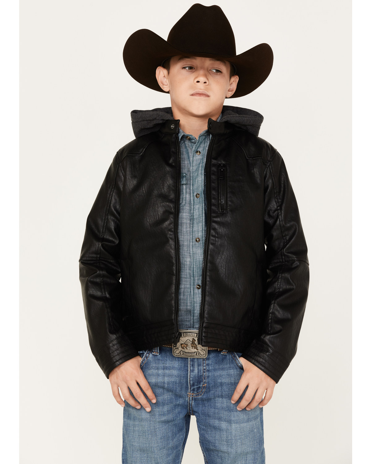 Cody James Boys' Hooded Faux Leather Moto Jacket