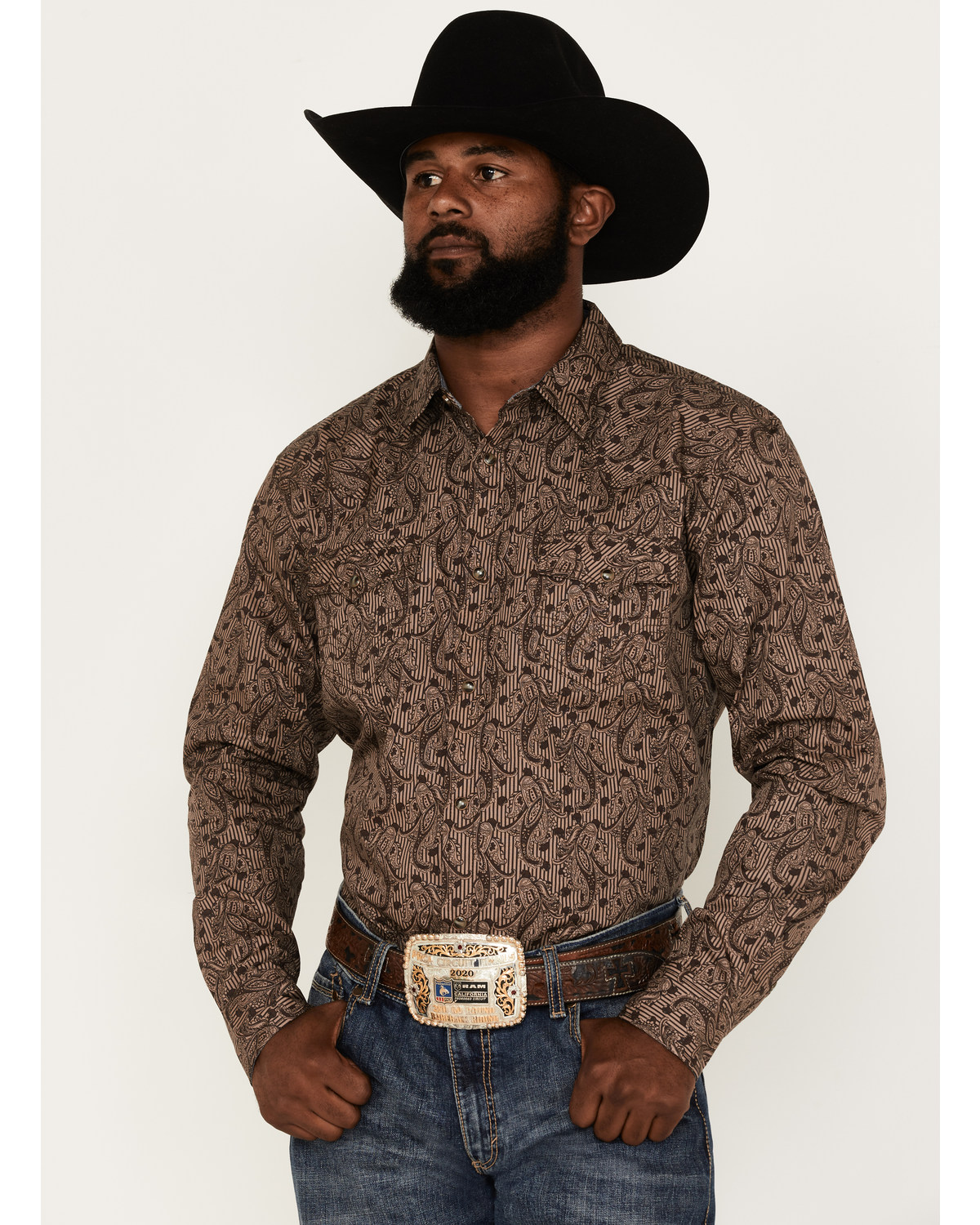 Cody James Men's Linear Paisley Print Long Sleeve Snap Western Shirt