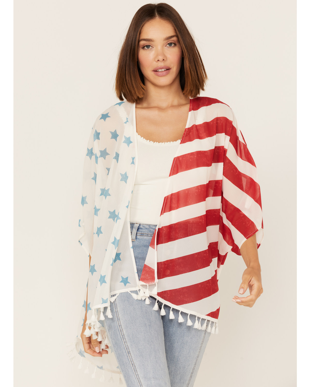 Cruel Girl Women's American Flag Tassel Kimono
