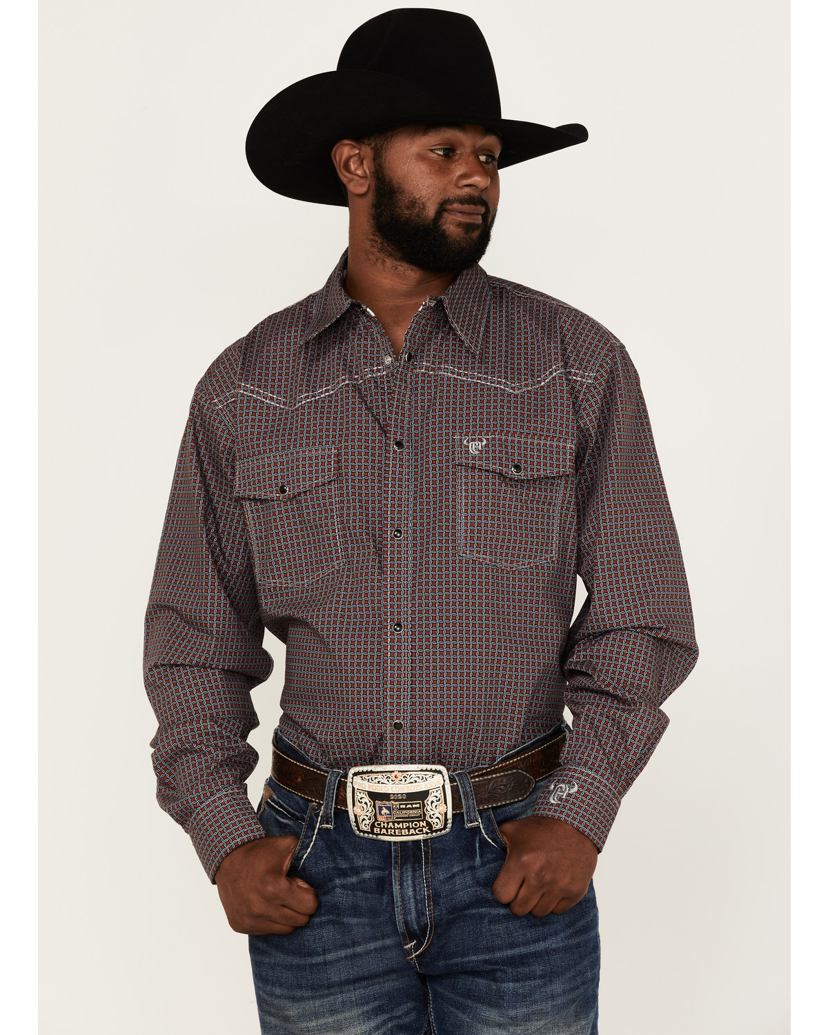 Cowboy Hardware Men's Wavy Square Geo Print Western Shirt