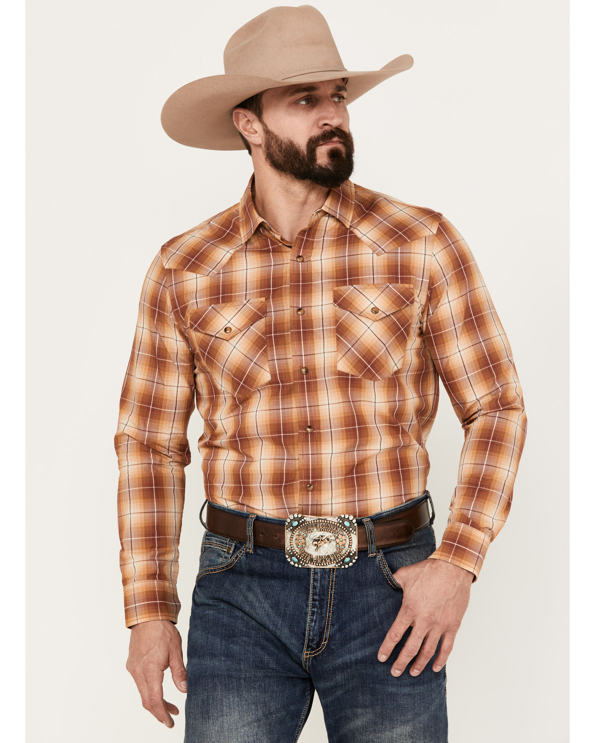 Pendleton Men's Frontier Plaid Print Long Sleeve Western Snap Shirt