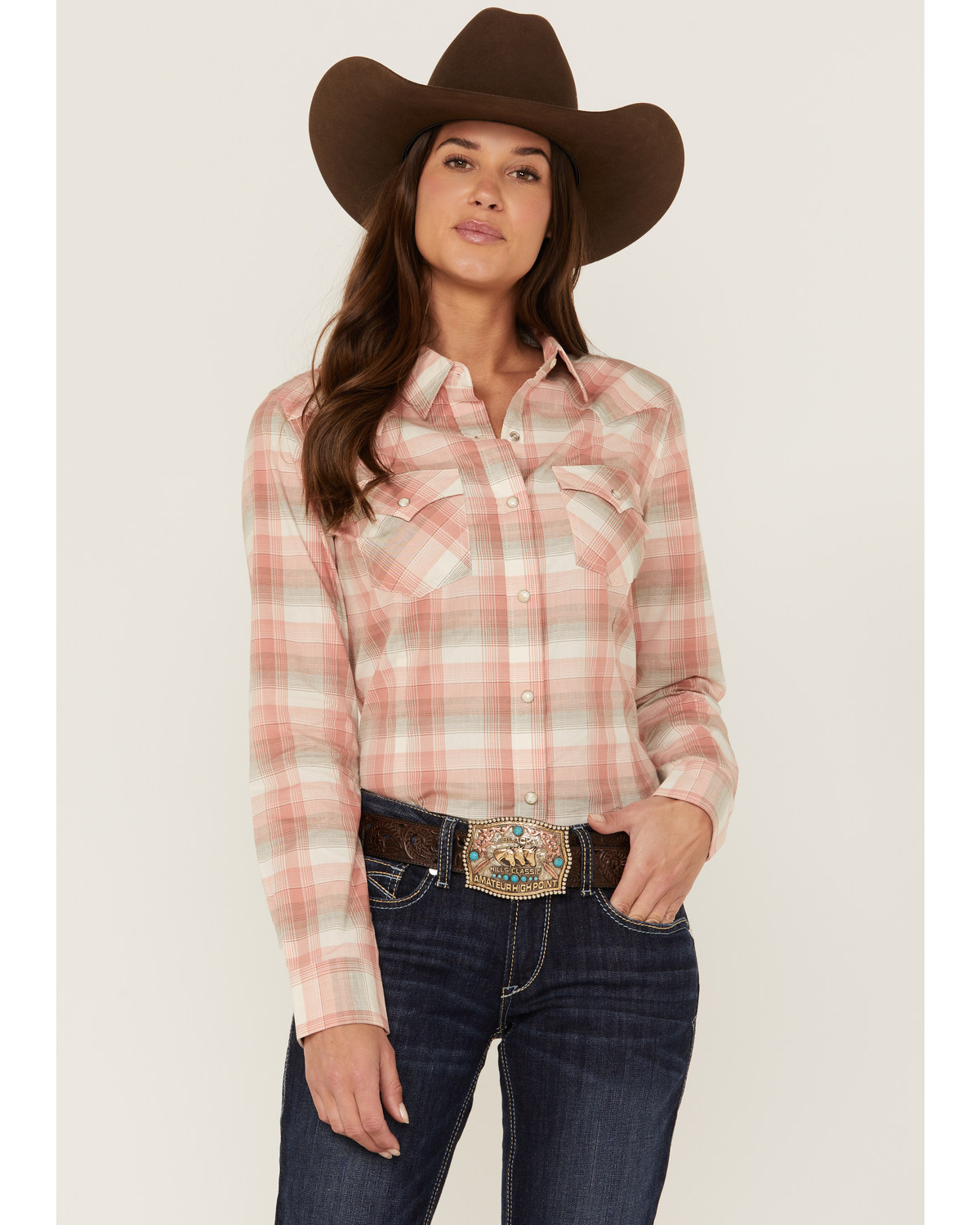 Wrangler Women's Plaid Print Long Sleeve Western Shirt