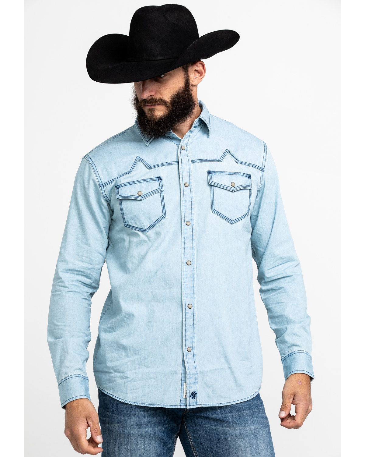 Moonshine Spirit Men S Chumash Washed Denim Long Sleeve Western