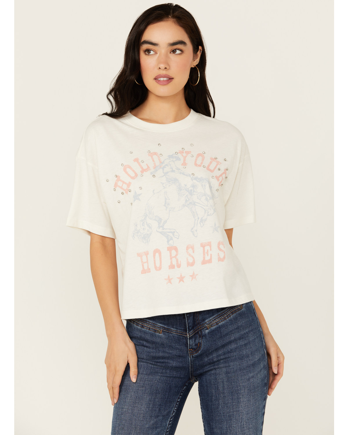 Youth Revolt Women's Rhinestone Hold Your Horses Short Sleeve Graphic Tee