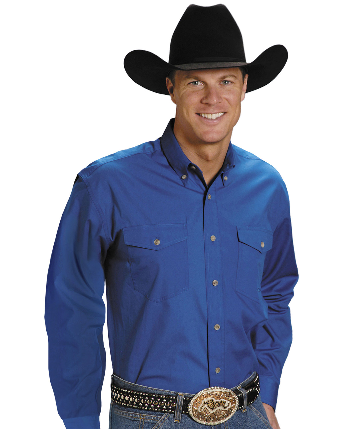 Roper Men's Solid Poplin Long Sleeve Western Shirt - Big & Tall