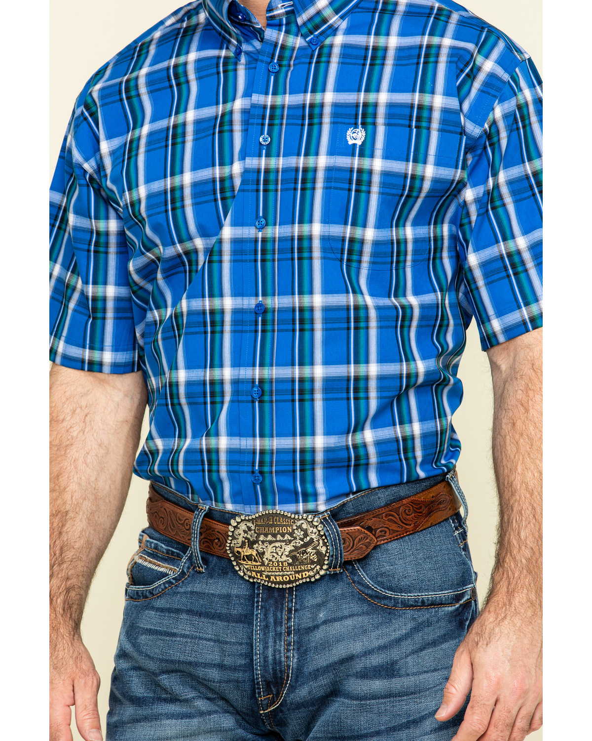 Cinch Men's Royal Blue Plaid Short Sleeve Western Shirt | Boot Barn