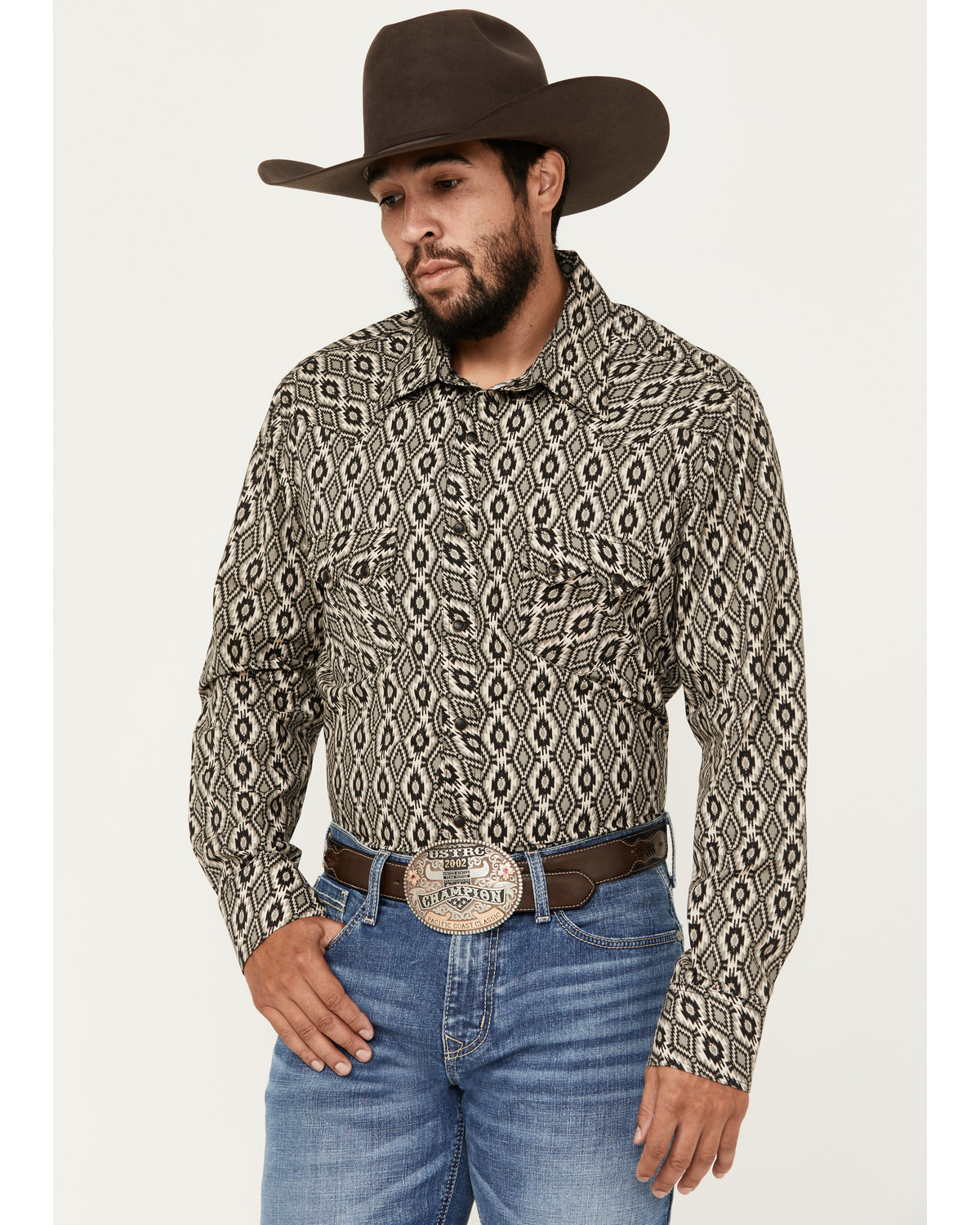 Rock & Roll Denim Men's Southwestern Print Vintage Long Sleeve Snap Western Shirt