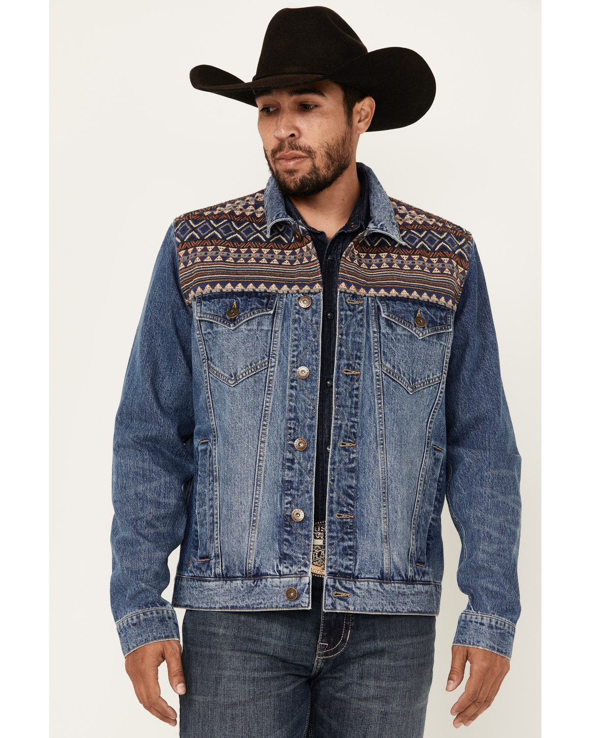 Cody James Men's Gaucho Southwestern Print Yoke Stretch Denim Jacket