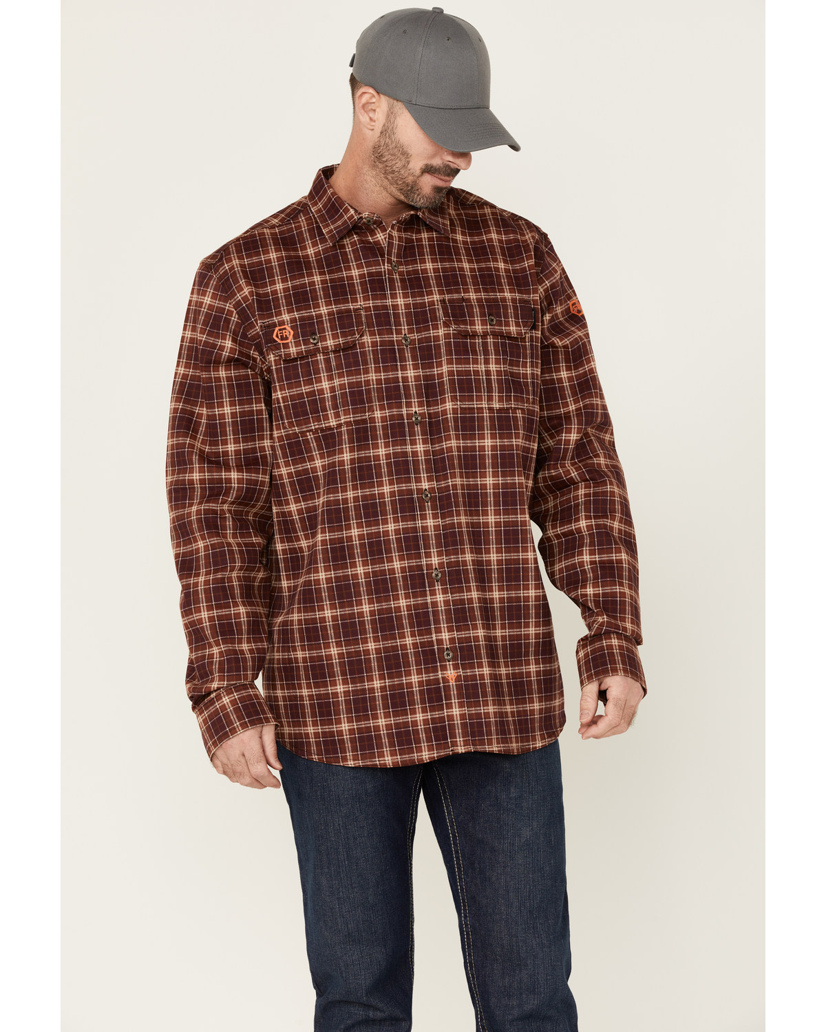Hawx Men's FR Plaid Print Long Sleeve Button Down Work Shirt - Tall