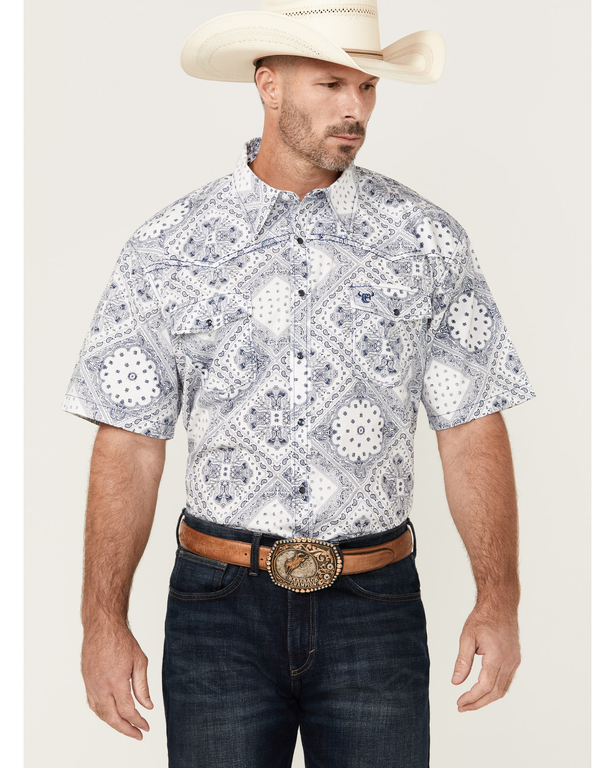 Cowboy Hardware Men's Boot Barn Exclusive Bandana Print Short Sleeve Snap Western Shirt